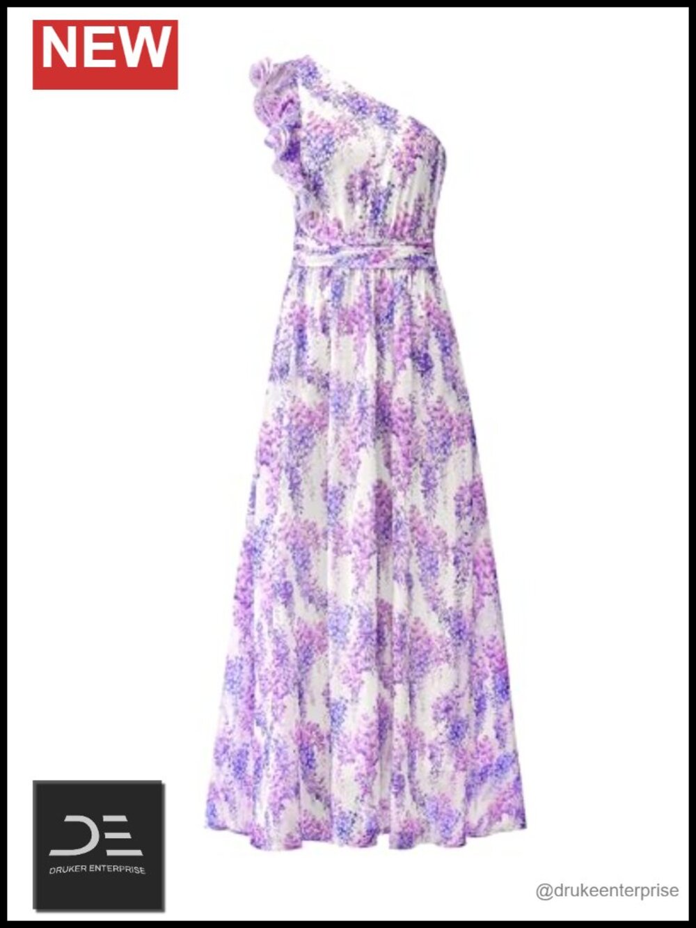 Women One Shoulder Floral Maxi Dress Ruffle Cap Sleeve Wedding Guest